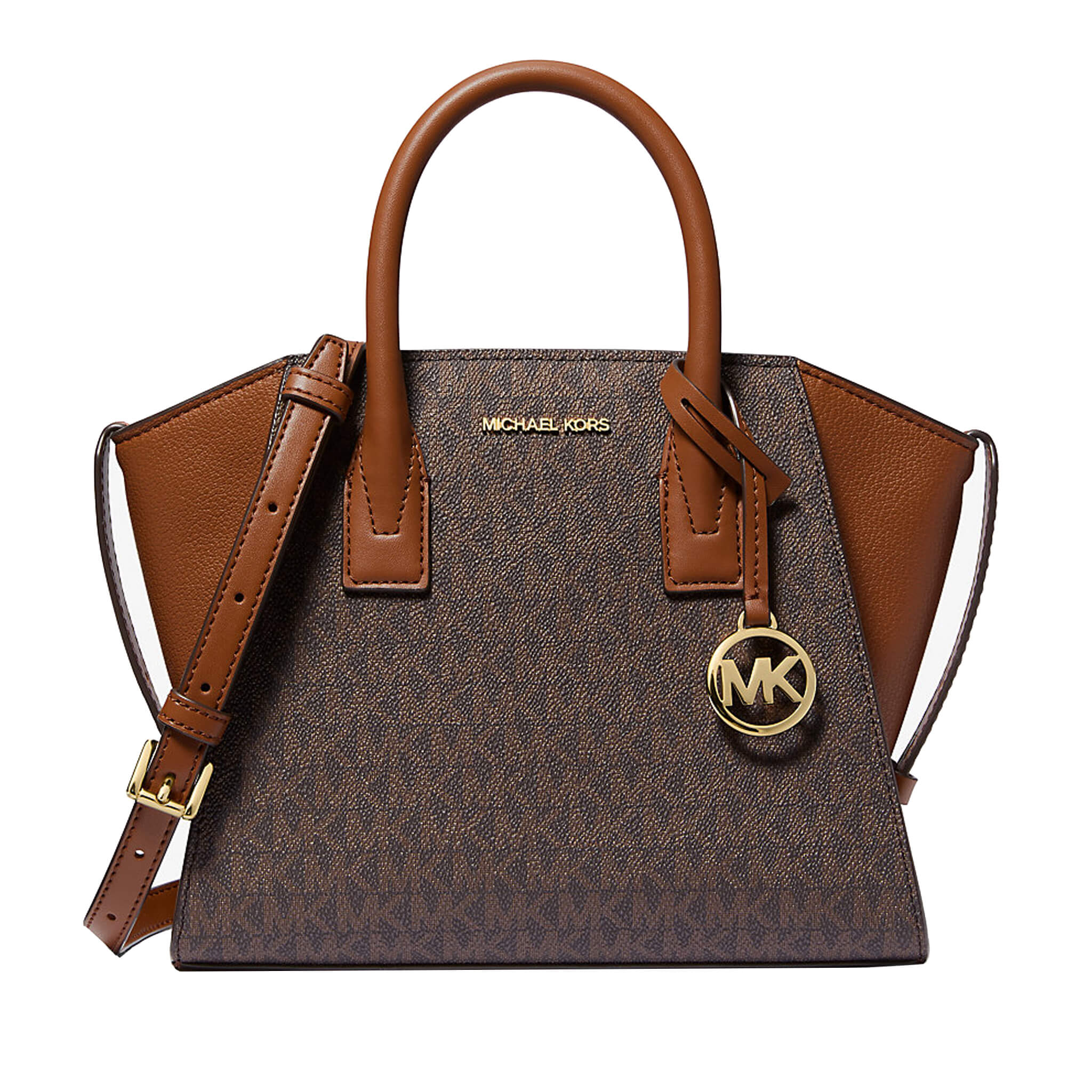 Michael Kors Avril Small Logo and Leather Signature Series Satchel - Brown