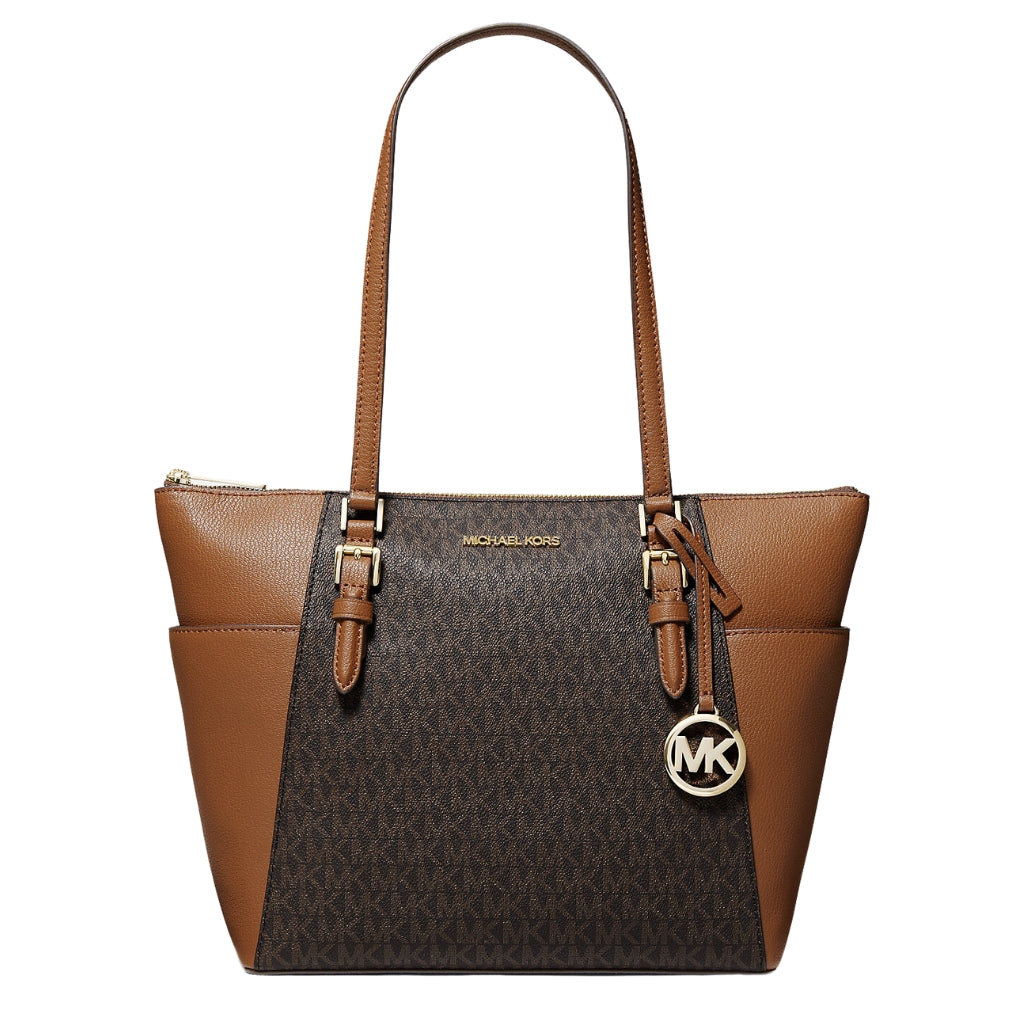 Michael Kors Charlotte Large Logo and Leather Top Zip Tote Bag
