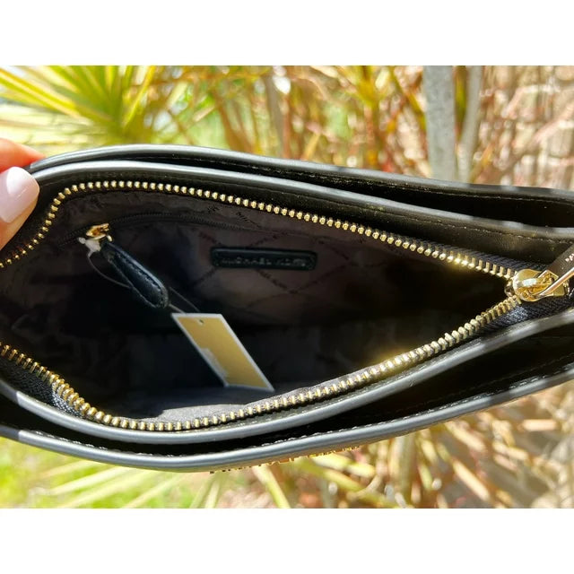 Michael Kors Trisha Leather Medium Triple Compartment Crossbody Bag Black