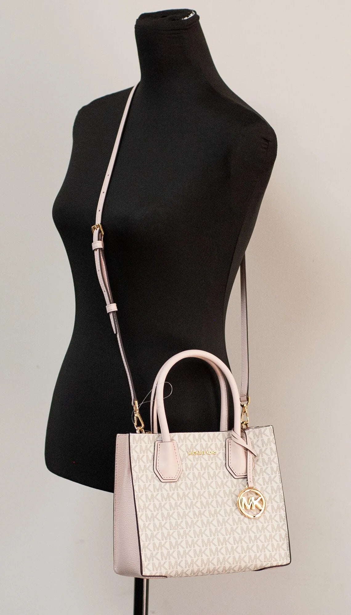 Michael Kors Mercer Medium Powder Blush Multi PVC Convertible Messenger Crossbody Handbag