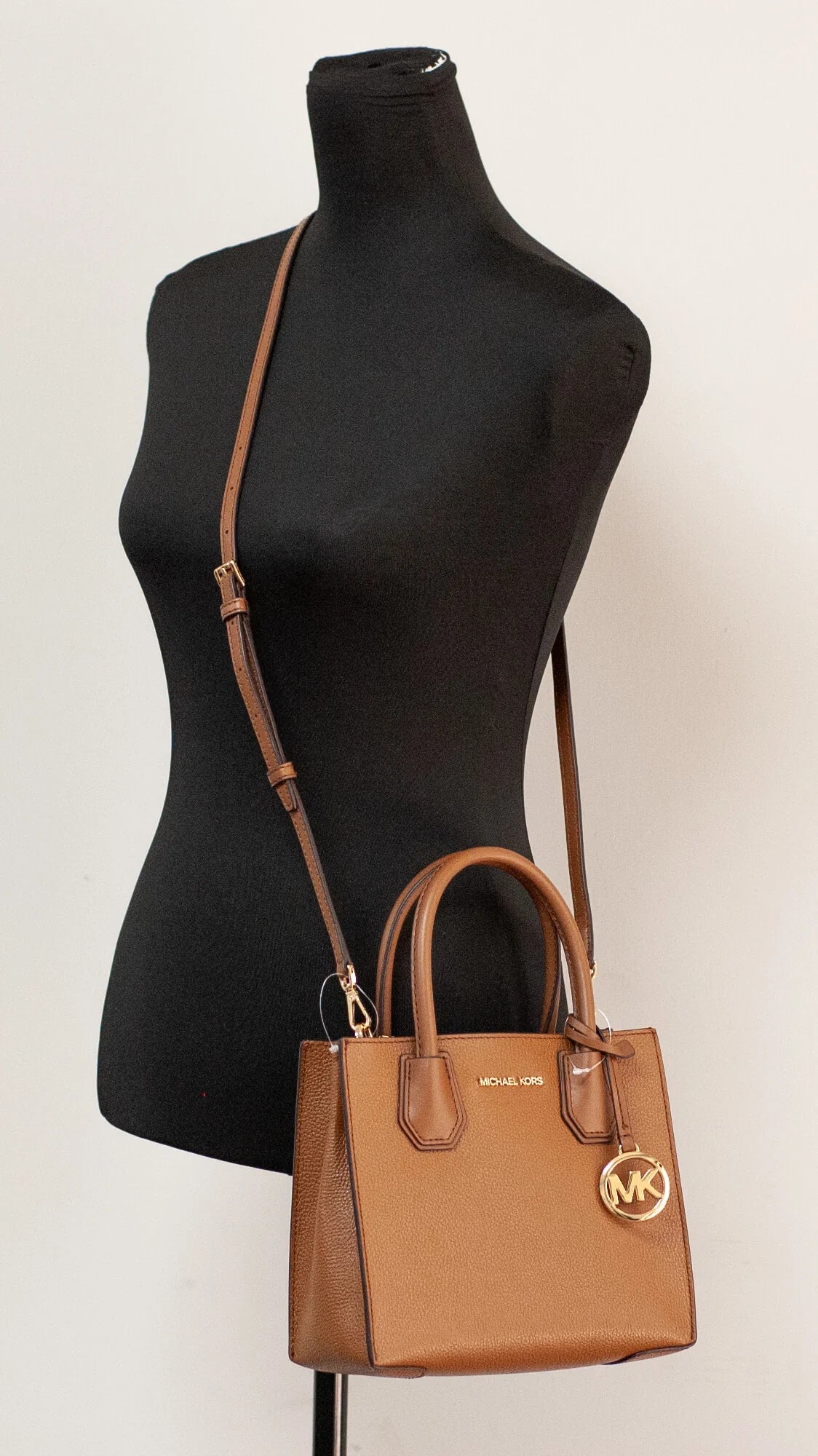 Michael Kors Mercer Medium Luggage Pebble Leather Messenger Crossbody Convertible Handbag