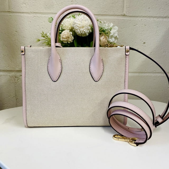 Michael Kors Mirella Small Powder Blush Canvas Shopper Crossbody Handbag Purse