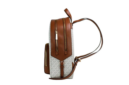 Michael Kors Jaycee Large Vanilla PVC Leather Zip Pocket Backpack Bag Bookbag