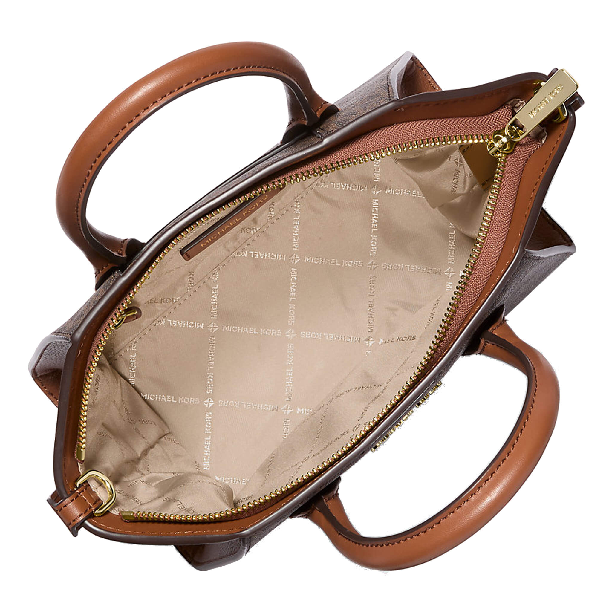 Michael Kors Avril Small Logo and Leather Signature Series Satchel - Brown