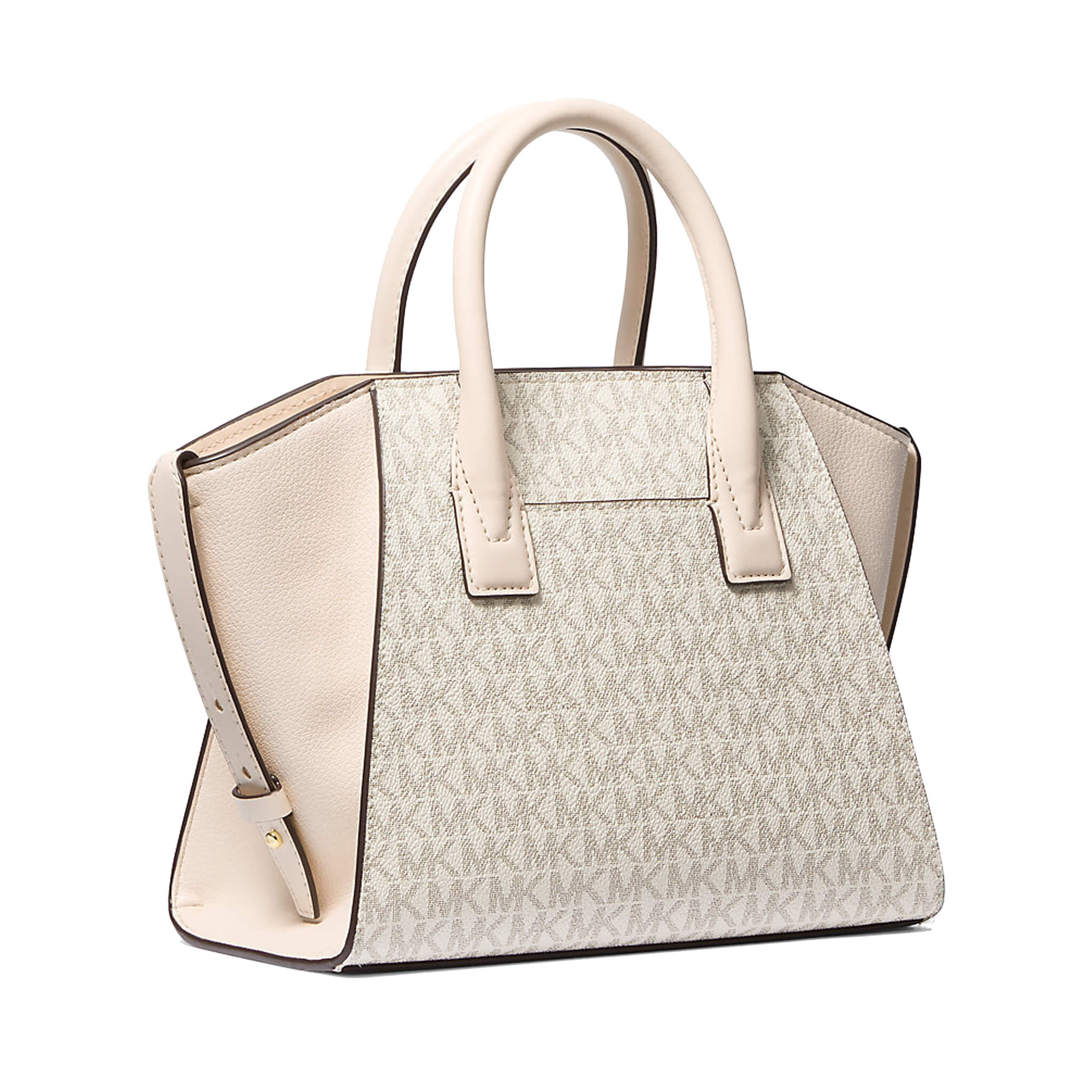 Michael Kors Avril Small Logo and Leather Signature Series Satchel - Light Cream Multi