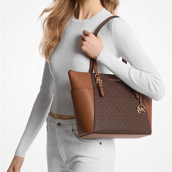 Michael Kors Charlotte Large Logo and Leather Top Zip Tote Bag