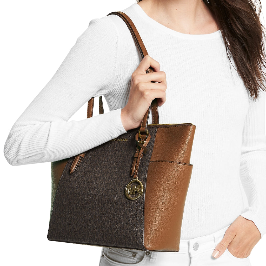 Michael Kors Charlotte Large Logo and Leather Top Zip Tote Bag