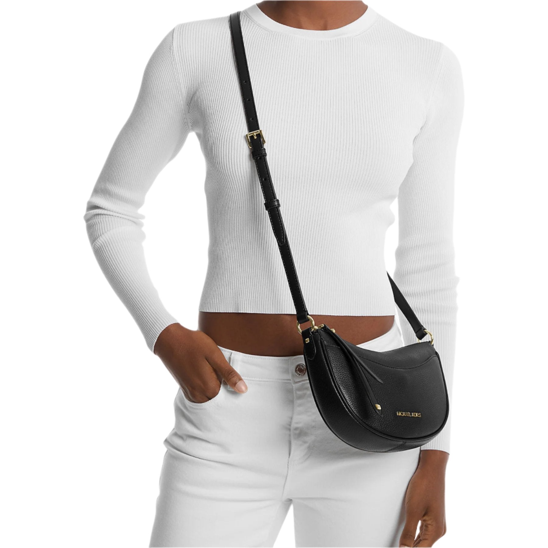 Michael Kors Dover Small Crossbody Pebbled Leather Bag Black Dazigno
