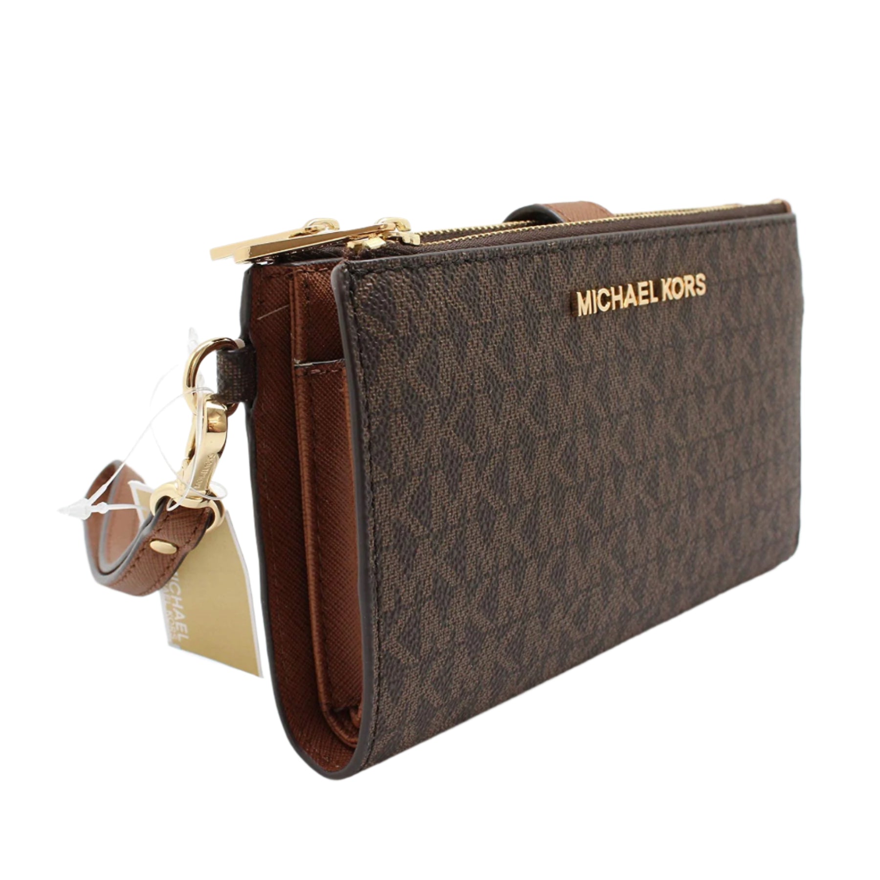 Michael Kors Jet Set Travel Double Zip Wristlet Leather Wallet