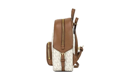 Michael Kors Jaycee XS Vanilla Signature PVC Zip Pocket Shoulder Backpack Bag