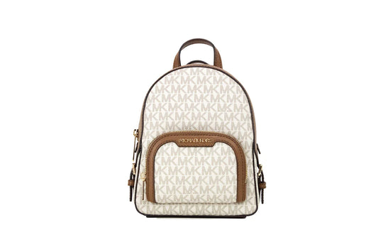 Michael Kors Jaycee XS Vanilla Signature PVC Zip Pocket Shoulder Backpack Bag